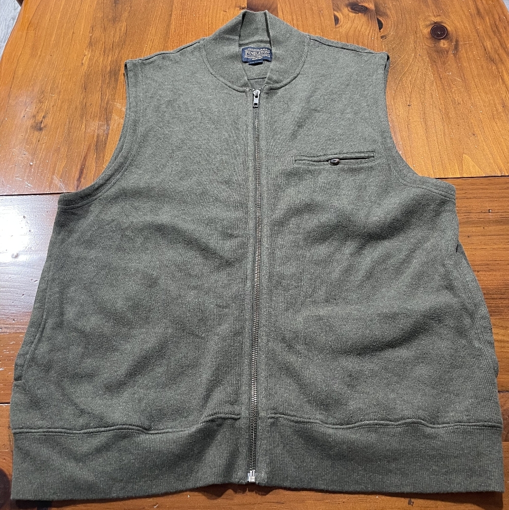 Pendleton Woolen Mills Mens Green 100% Cotton Full Zip Up Sweater Vest Size‎ L